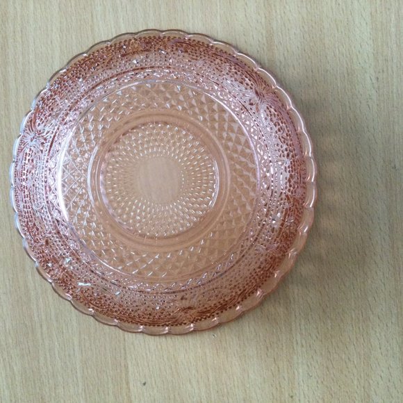 Vintage KIG Indonesia Trellis Pink Glass Bowl flower diamond ribbed beautiful - Picture 4 of 5